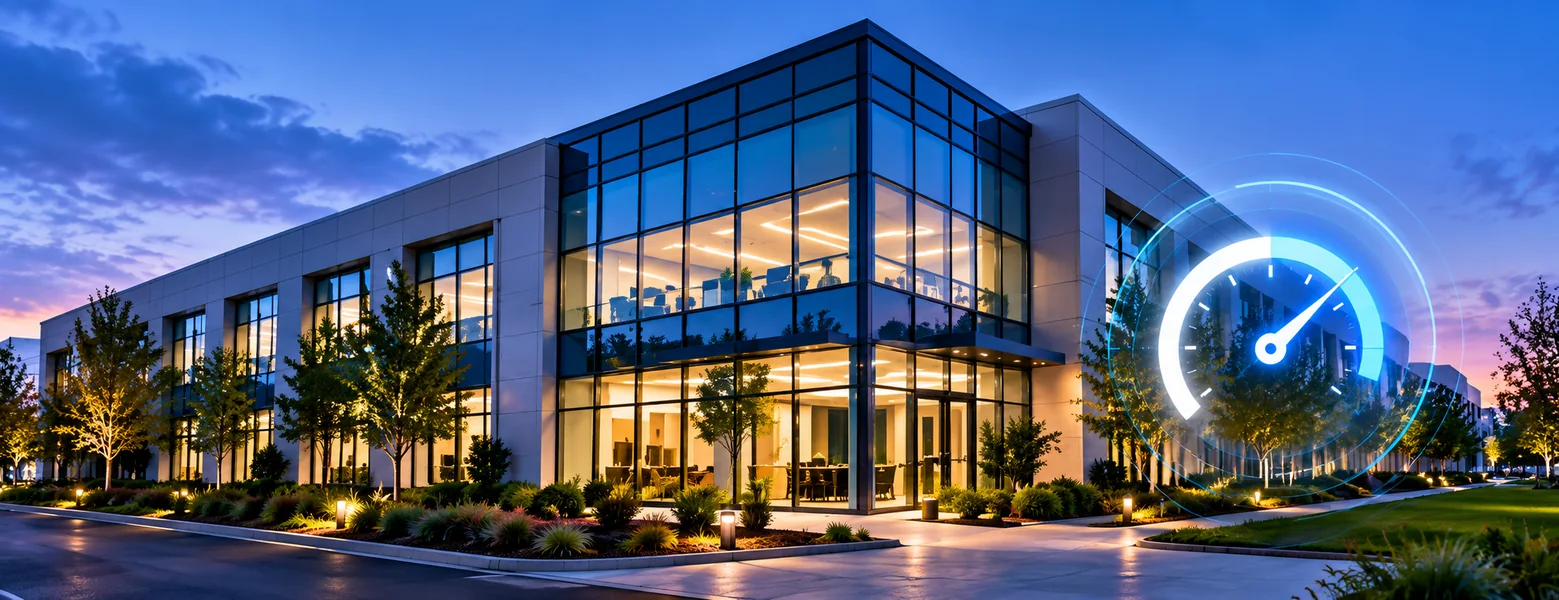 Modern commercial office building representing dedicated connectivity