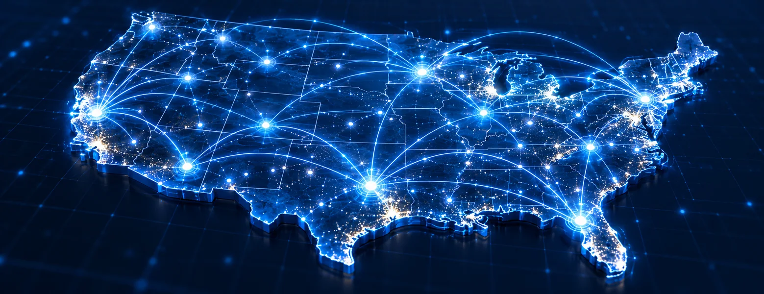 Connected business locations across a digital United States network